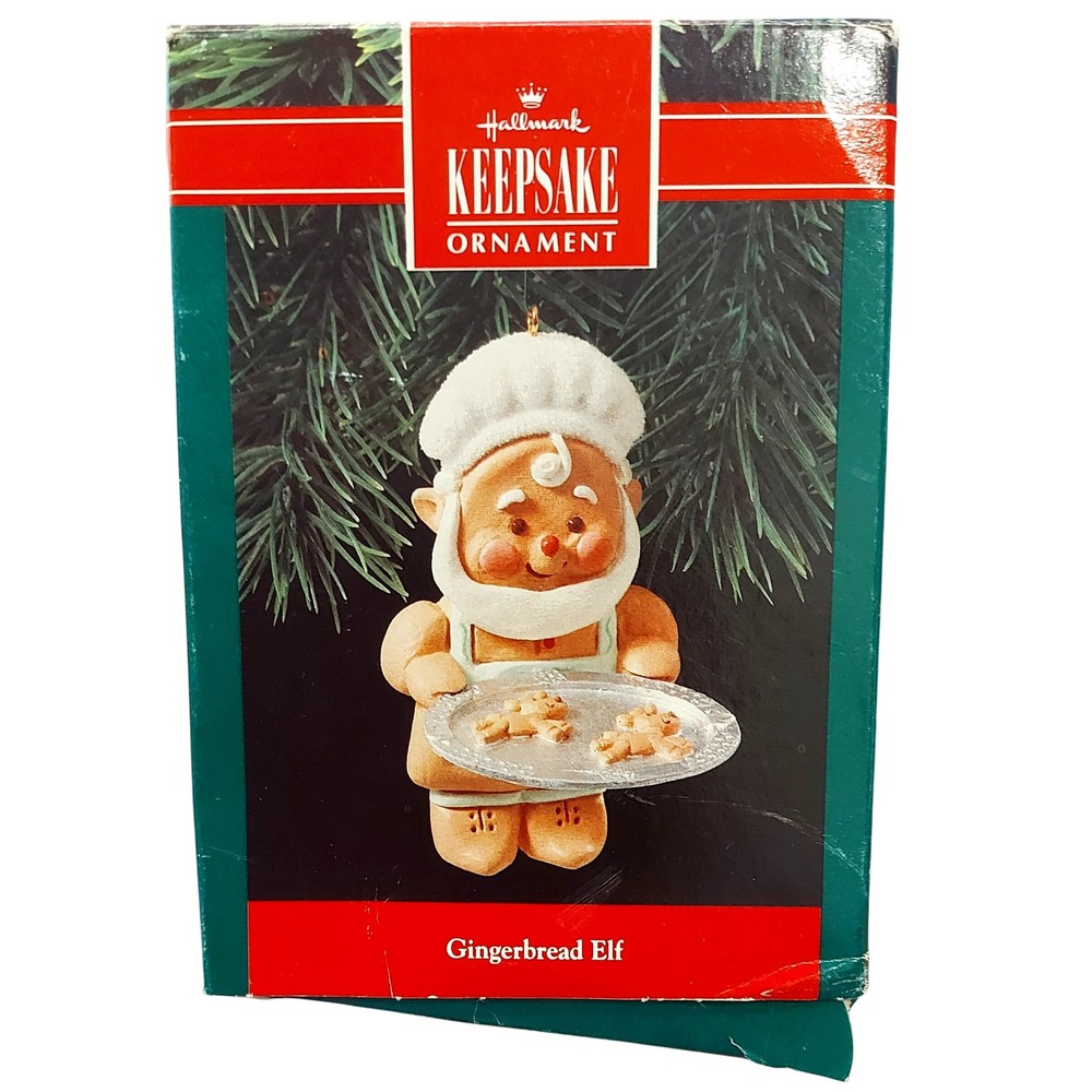 Vintage 1990 Hallmark Keepsake Ornament Gingerbread Elf Baker Chef QX503-3 Box